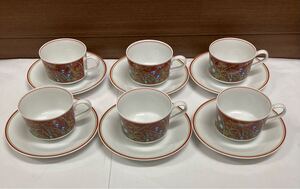 Noritake ノリタケ ♪ カップ＆ソーサー 6客セット レッド 赤 花柄 レトロ 希少