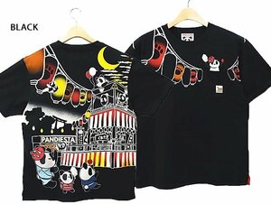 盆踊りパンダ半袖Tシャツ◆PANDIESTA JAPAN ブラックXLサイズ 582216 パンディエスタジャパン 和柄 和風 刺繍