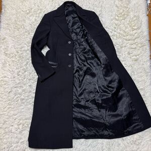 極美品 Lサイズ 48 着丈 120cm EMPORIO ARMANIエンポリオアルマーニ チェスターコート ブラック 黒 ロング丈 レザー 切り替え メンズ 