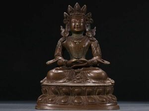 【瓏】古銅彫 無量壽仏坐像 清時代 古置物擺件 銅仏像 仏教文化 蔵出
