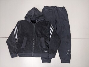 13．2点 アディダス adidas ピケ生地 細畝 フルジップパーカー ブルゾン ジャケット/ スウェットパンツ メンズO 黒白系 y107