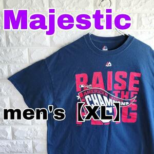 C271【Majestic】半袖 プリントTシャツ【メンズXL】ネイビー