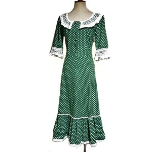 即決価格【Huber Dirndl☆Echtes Dirndl Oberbayern】ヴィンテージVintageドイツ民族衣装ディアンドル 半袖レース装飾ワンピースドレス白緑