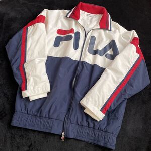 FILA ナイロンジャケット S 白　紺　裏メッシュ　ジャンパー