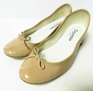 【アパレル】repetto レペット バレエシューズ チャンキーヒール パンプス 36 約22.5㎝ リボン ベージュ レザー レディース 人気 おしゃれ