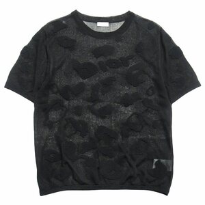 美品 19aw ディオール DIOR by KIM JONES シルク シアー Tシャツ カットソー ロゴ 総柄 ジャガード シースルー キムジョーンズ XL 黒