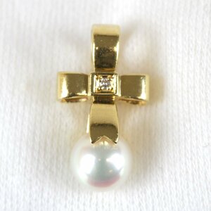 美品『USED』 K18/パール MIKIMOTO ミキモト ペルリータ ペンダントトップ ダイヤモンド 0.01ct 3.1g