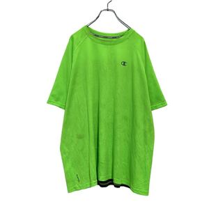 Champion 半袖 Tシャツ 2XL ネオングリーン チャンピオン ロゴ ビッグサイズ ドライ スポーツ 古着卸 アメリカ仕入 a506-6427