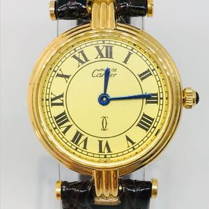 【CARTIER】カルティエ マストヴァンドーム シルバー925 ゴールド クオーツ ベルト非純正(旧ベルトおまけ) 腕時計 1円　電池無 ジャンク