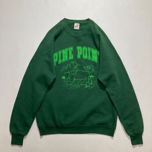 美品☆ビッグサイズ 80s 90s USA製 JERZEES ラグランスリーブ スウェット XL 深緑 黄緑 ビンテージ PINE POINT ビッグサイズ ジャージーズ