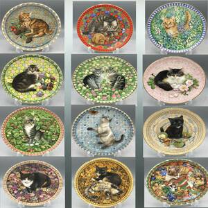 国内発送 エインズレイ レズリーアンアイボリー 12枚 1月 ~ 12月 子猫 カレンダー プレート 飾り皿 ネコ 猫 皿 (1)