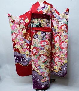 振袖 正絹 着物 単品 仕立て上がり 百花繚乱 刺繍 赤色 成人式 結納 結婚式 新品（株）安田屋 NO39613