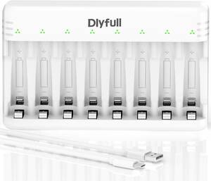 ホワイト Dlyfull 電池充電器 単4 単3 充電池 充電器、USB Type-C入力 8スロット単三 単4 充電器/充電式ニ