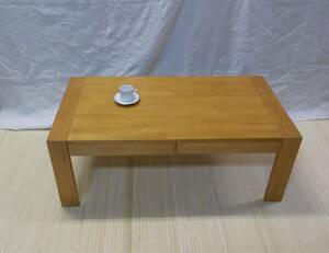 センターテーブル　105×55cm ラバー材ムク　引出2杯付き　テーブル　座卓　応接テーブル　展示処分