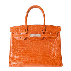 HERMES エルメス バーキン 30 オレンジ パラジウム金具 □L刻印(2008年頃) レディース ポロサスリセ ハンドバッグ Aランク 中古 銀蔵