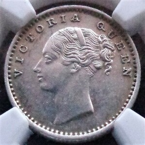 ■■英領インド 1/4ルピー銀貨 1840年(m) ヴィクトリア VICTORIA NGC AU58 軽トーン準未使用品 人気有り!■■