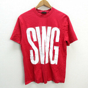 k■SWGスワッガー/SWAGGER ロゴプリントTシャツ【L】赤/MENS■94【中古】