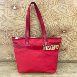 MOSCHINO ＊ モスキーノ vintage bag ハンドバッグ 肩掛けバッグ キャンバス×レザー トートバッグ レッド 赤