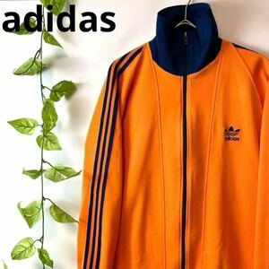 希少/人気カラー/adidas アディダス トラックジャケット ジャージ 橙紺 オレンジネイビー 70s80s ヴィンテージ M-L相当 メンズレディース