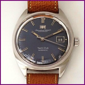 ☆1円 IWC 60’オールドインター ヨットクラブ Cal.8541B 自動巻き腕時計/ネイビー/3針/日付/トノー型/ボックス風防/革ベルト#0294400014