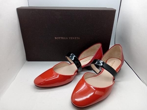 BOTTEGA VENETA パンプス サイズ36 パテントレザー ストラップ シューズ レッド×ブラック エナメル ヒール高さ約3cm