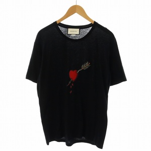 グッチ GUCCI Tシャツ カットソー 半袖 クルーネック ビジュー ハート 矢 S 黒 ブラック /AN22 メンズ