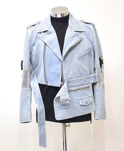 PHENOMENON x MCM（フェノメノン + エムシーエム）Denim Rider Jacket デニム ライダース ジャケット ブルゾン コラボ 別注 P+M BLUE L