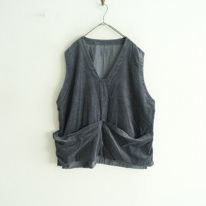 【美品/定価5.3万】トゥジュー TOUJOURS *Work Pullover Vest*2コーデュロイVネックチュニック綿グレー(4-2410-136)【61K42】