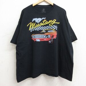 XL/古着 半袖 Tシャツ メンズ 車 クラシックカー ムスタング 大きいサイズ コットン クルーネック 黒 ブラック spe 24jun18