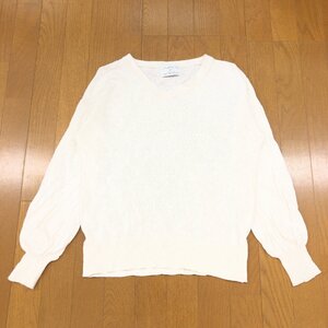 ●UNITED ARROWS GLR ユナイテッドアローズ LINIFICIO社製生地 Ｖネック 麻 リネン100% ニット セーター F 白系 オフホワイト レディース