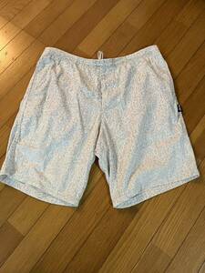 【希少 オールド ステューシー】Stussy ビーチパンツ ショーツ 総柄 Ｍ 黒タグ 100%コットン 80s Old Stussy ビンテージ オールドサーフ