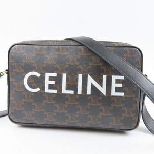 95710★1円スタート★CELINE セリーヌ 新品同様美品 トリオンフ ロゴ 斜め掛けOK ショルダーバッグ PVC レザー ダークブラウン