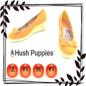 レディースパンプス 8cmヒール ジュートウェッジ リゾートパンプス キャンバス ハッシュパピー Hush Puppies 本州送料無料 23cm 橙 S5366