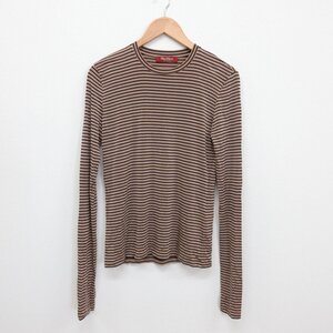 新品同様 23AW Max Mara マックスマーラステュディオ ボーダー柄 クルーネック 長袖 カットソー Tシャツ M ブラウン×ブラック ◆