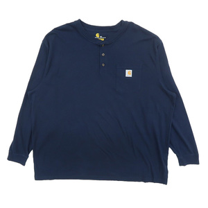 古着 カーハート CARHARTT ロングスリーブTシャツ ロンT ヘンリーネック ワンポイント ネイビー サイズ表記：3XL　gd76686