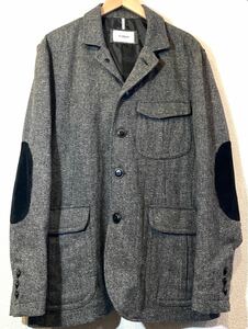 MORGAN HOMME！ツイードジャケット！コート！ハンティング！エルボーパッチ！プリーツ！モルガン！モルガンオム！定価3万円！グレー！灰黒