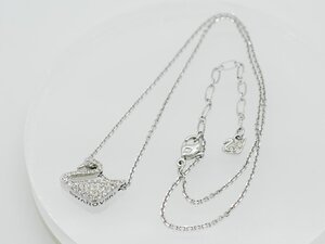 ■【YS-1】 スワロフスキー Swarovski ■ パヴェ スワン ネックレス ■ シルバー系 × クリア系 トップ1.5cmｘ1.9cm 【同梱可能商品】■C