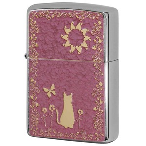 Zippo ジッポライター ネコ 猫 Cat ピンク ＃200 ゴールドプレート 両面加工 ニッケルメッキ 2MPP-Cat PK GP メール便可