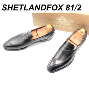即決 未使用 SHETLANDFOX シェットランドフォックス 26.5cm 8.5 081F メンズ レザーシューズ ローファー 黒 ブラック 箱付 革靴 皮靴