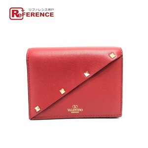 新品同様 VALENTINO ヴァレンチノ 5Ｗ2P0AE4VRF ロックスタッズ コンパクトウォレット 財布 ウォレット 2つ折り財布 レッド 【中古】