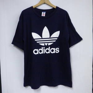 ビンテージ adidas/アディダス メンズ 半袖 Tシャツ Mサイズ USA製 ネイビー 両面ロゴ ビッグロゴ 90