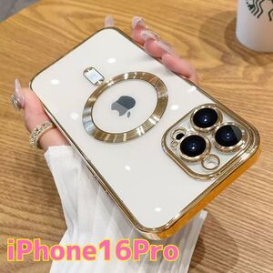 iPhone16Pro ケース MagSafe対応 ゴールド 金 マグセーフ スマホケース カバー 高級感 メタリック 保護