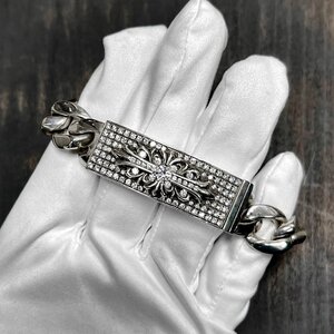 CHROME HEARTS クロムハーツ フローラルクロス IDブレスレット パヴェ ダイヤモンド 13リンク