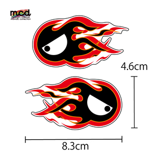 屋外汎用 ファイヤーアイ ステッカー 左右セット ミニサイズ 白ベース ファイヤーパターン かわいい ワンポイント
