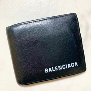 1円〜 美品 BALENCIAGA バレンシアガ 財布 二つ折り財布 レザー ブラック ウォレット 二つ折り 小銭入れ 札入れ ブラック系 高級 箱付き