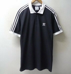 ◆国内正規 adidas アディダス 3-STRIPE POLO トレフォイルロゴ刺繍 鹿の子 ポロシャツ 黒 サイズ US L