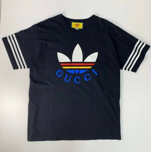 １円～【正規品 極美品】GUCCI × adidas 22SS コラボロゴプリントTシャツＳ ブラック グッチ アディダス