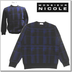 ムッシュニコル MONSIEUR NICOLE グラフィックダブルジャカード クルーネックニット 4562-6011-67(NAVY)-48(L) 丸首セーター