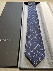 ★新品未使用 GUCCI グッチ GG柄 ジャガードネクタイ BEE ネイビー 8cm幅 箱付