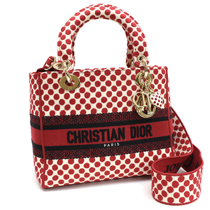 セール クリスチャンディオール レディディーライト ミディアム ハンドバッグ ポルカドット レッド Christian Dior